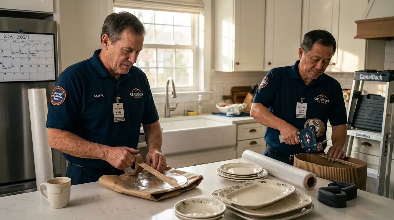 Professional crew packing kitchen dishware in Blue Lake, CA
